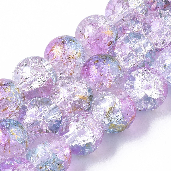 

PandaHall Transparent Spray Painted Crackle Glass Bead Strands, with Golden Foil, Round, Plum, 10~11mm, Hole: 1.4~1.6mm, about..., Purple