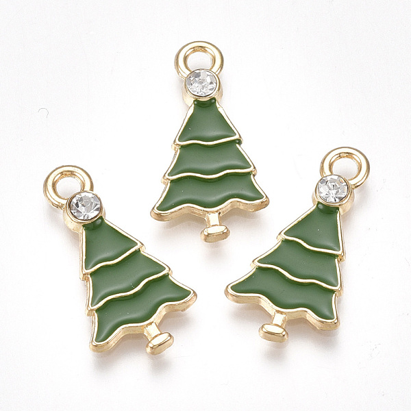 

PandaHall Alloy Pendants, Cadmium Free & Lead Free, with Rhinestone and Enamel, Christmas Tree, Crystal, Light Gold, Green, 21x11x3mm, Hole...