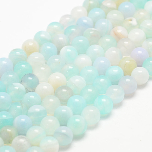 

PandaHall Natural Striped Agate/Banded Agate Bead Strands, Round, Grade A, Dyed & Heated, Aquamarine, 6mm, Hole: 1mm, about 62~63pcs/strand..., Green