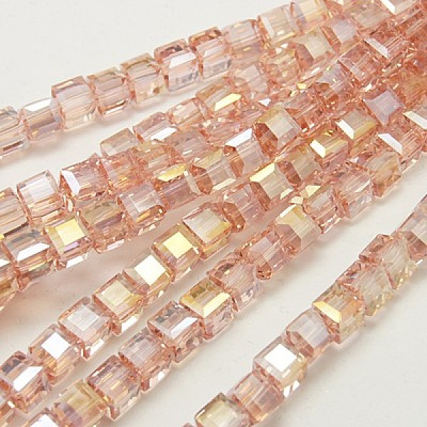 

PandaHall Electroplate Glass Beads Strands, AB Color Plated, Faceted, Cube, Misty Rose, 7~8x7~8x7~8mm, Hole: 1.5mm, about 97~100pcs/strand..., Red