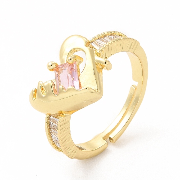 

PandaHall Pink Cubic Zirconia Heart Adjustable Ring, Brass Jewelry for Women, Golden, Inner Diameter: 18mm Brass+Cubic Zirconia Pink
