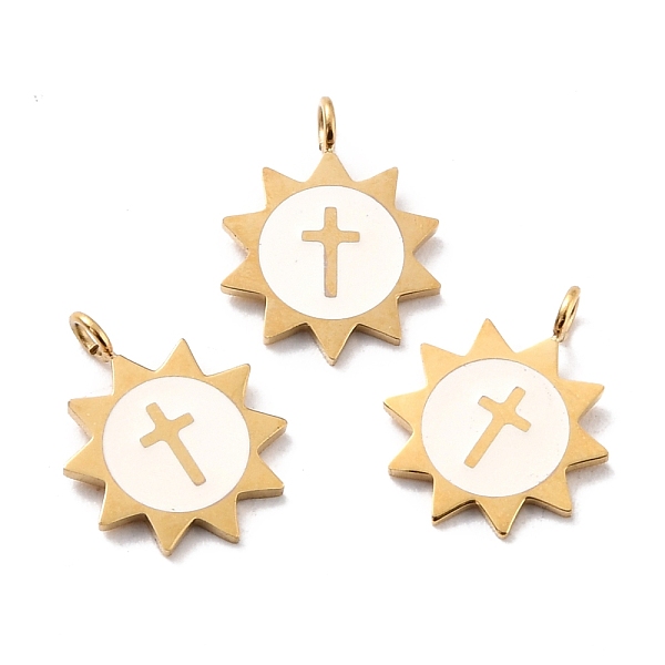 

PandaHall Ion Plating(IP) 316 Surgical Stainless Steel Pendants, Enamel, Sun with Cross, Golden, White, 14x11x3mm, Hole: 1.8mm Stainless...