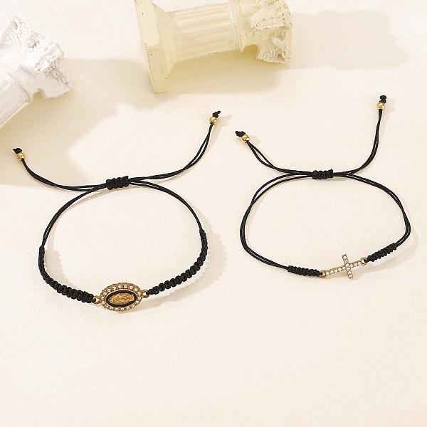 2Pcs Alloy Rhinestone Charm Bracelets for Women