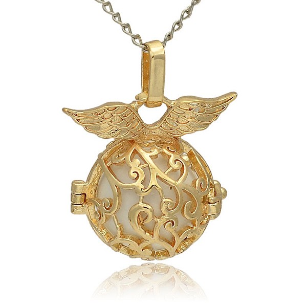 

PandaHall Golden Tone Brass Hollow Round Cage Pendants, with No Hole Spray Painted Brass Ball Beads, White, 26x26x19mm, Hole: 3x8mm Brass...