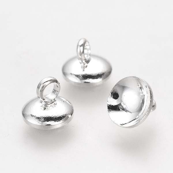 

PandaHall Brass Bead Cap Pendant Bails, for Globe Glass Bubble Cover Pendants, Silver Color Plated, 6.5x6mm, Hole: 3mm Brass