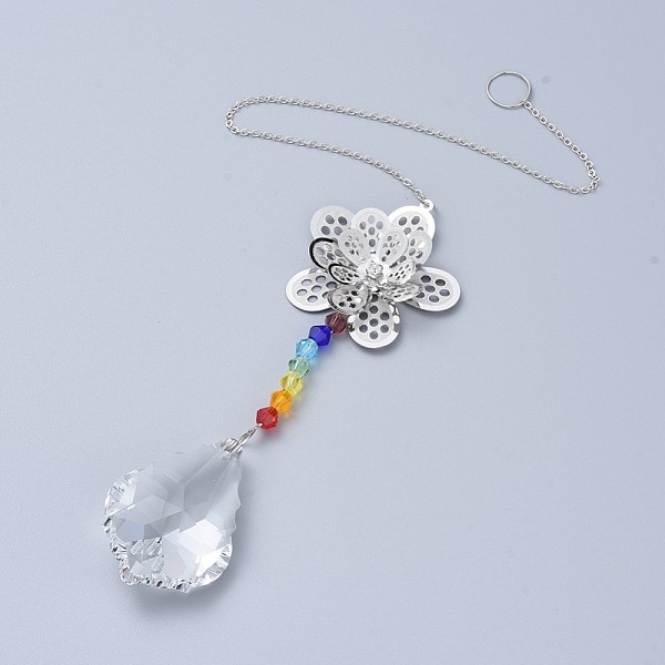 

PandaHall Crystals Chandelier Suncatchers Prisms Chakra Hanging Pendant, with Iron Cable Chains, Glass Beads, Glass Rhinestone and Brass..., Clear