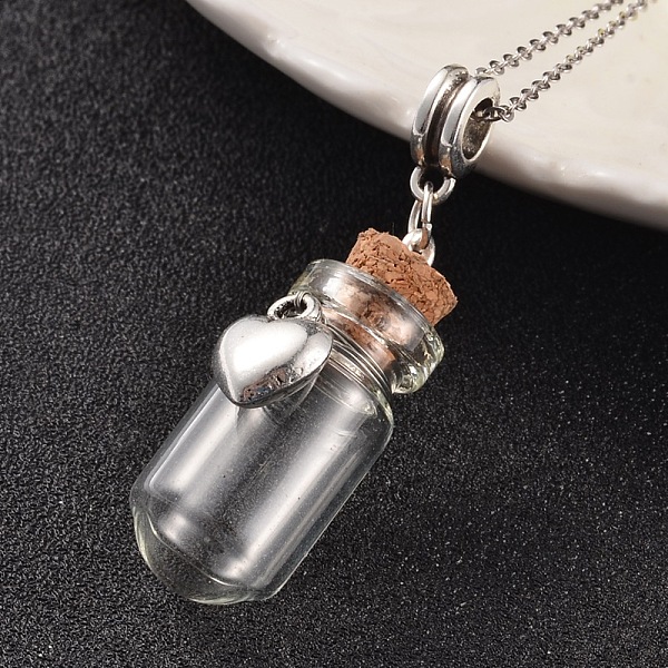 

PandaHall Glass Bottle European Dangle Charms, with Alloy Heart Charm and Iron Findings, Wooden Bungs, Antique Silver, 34x13mm, Hole: 4.5mm...