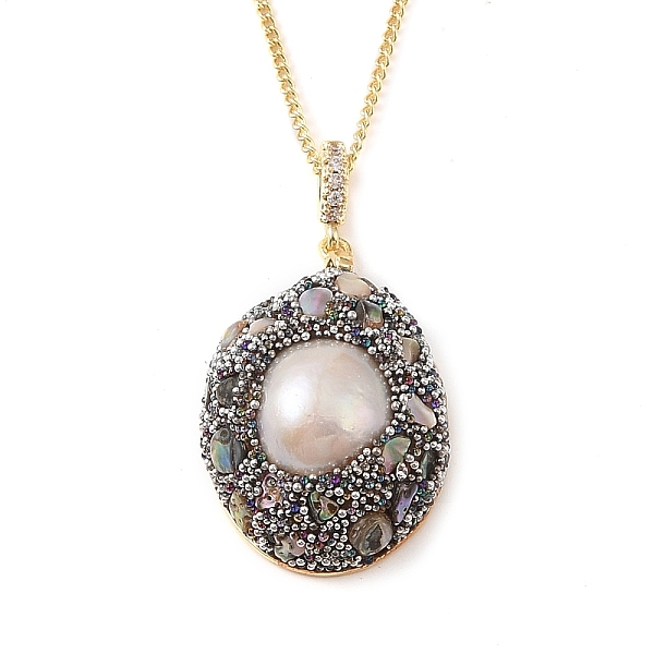 

PandaHall Brass Natural Pearl Pendant Necklaces, Rhinestone & Paua Shell Pendant Necklaces, Real 14K Gold Plated, 15.87 inch(40.3cm) Pearl...
