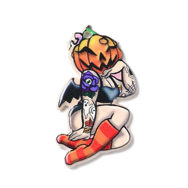 

PandaHall Halloween Acrylic Pendants, Pumpkin, 38x23x2.5mm, Hole: 1.8mm Acrylic Pumpkin