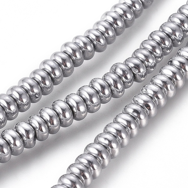 

PandaHall Non-magnetic Synthetic Hematite Beads Strands, Vacuum Plating, Rondelle, Platinum Plated, 4x2mm, Hole: 1mm, about 170pcs/Strand...