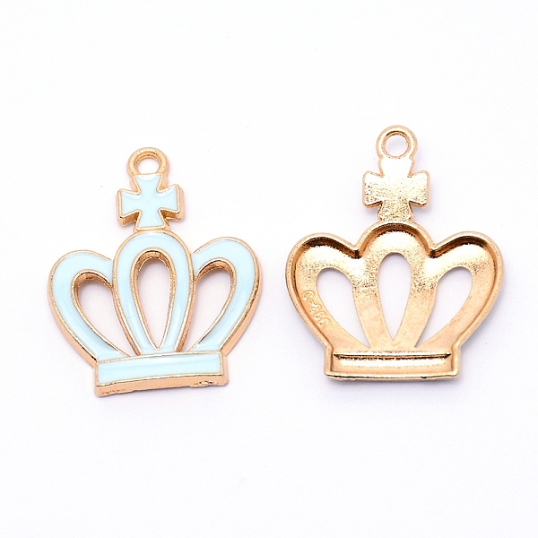 

PandaHall Alloy Enamel Pendants, Crown, Cadmium Free & Lead Free, Light Gold, Light Cyan, 28.5x22.5x2.5mm, Hole: 2mm Alloy+Enamel Crown
