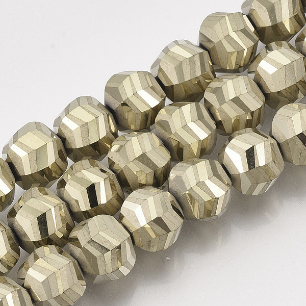 

PandaHall Electroplate Glass Beads Strands, Frosted, Faceted, Round, Light Khaki, 9x10x8.5mm, Hole: 1.5mm, about 70pcs/strand, 24.4 inch...