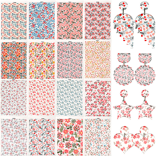

PandaHall CRASPIRE 16 Style Flower Clay Transfer Paper for Polymer Clay Floral Transfer Sheets Boho Retro Water Transfer Sheets Jewelry..., Multicolor