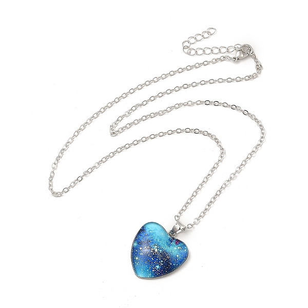 

PandaHall Glass Heart with Cloud Pendant Necklace, Platinum Alloy Jewelry for Women, Dodger Blue, 20.24 inch(51.4cm) Alloy Cloud