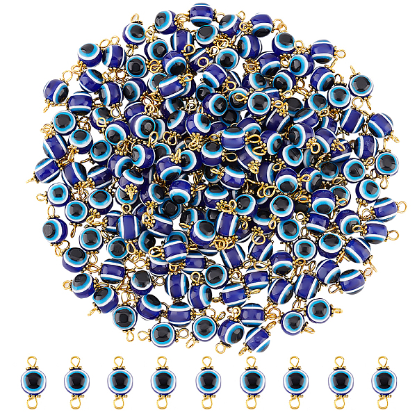 

PandaHall arricraft 200 Pcs Evil Eye Charm, Evil Eye Beads Connector Charms with Spacer Beads and Iron Double Loops Resin Beads Connector..., Blue