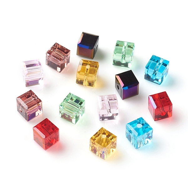 

PandaHall Electroplate Glass Beads, AB Color Plated, Faceted, Cube, Mixed Color, 8x8x8mm, Hole: 1.8mm Glass Cube Multicolor