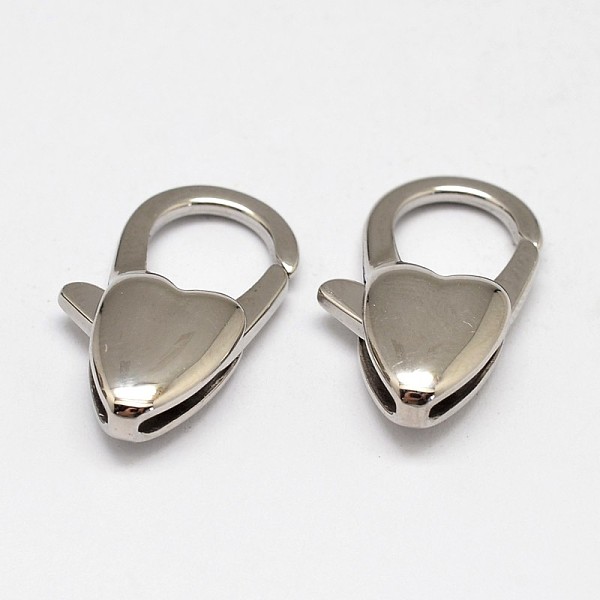 

PandaHall Heart 304 Stainless Steel Lobster Claw Clasps, Stainless Steel Color, 20x11x5mm, Hole: 1.5mm 304 Stainless Steel Heart