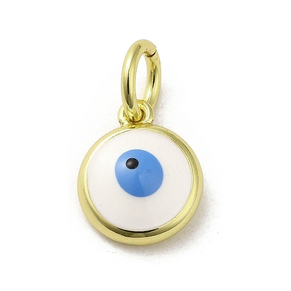 

PandaHall Brass Enamel Charms, with Jump Ring, Real 18K Gold Plated, Flat Round with Evil Eye Charm, White, 11x9x3.5mm, Hole: 3.6mm...