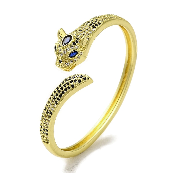 

PandaHall Brass Pave Blue & Clear Cubic Zirconia Leopard Open Cuff Bangle for Women, Real 18K Gold Plated, Inner Diameter: 2-1/8x2-3/8 inch...