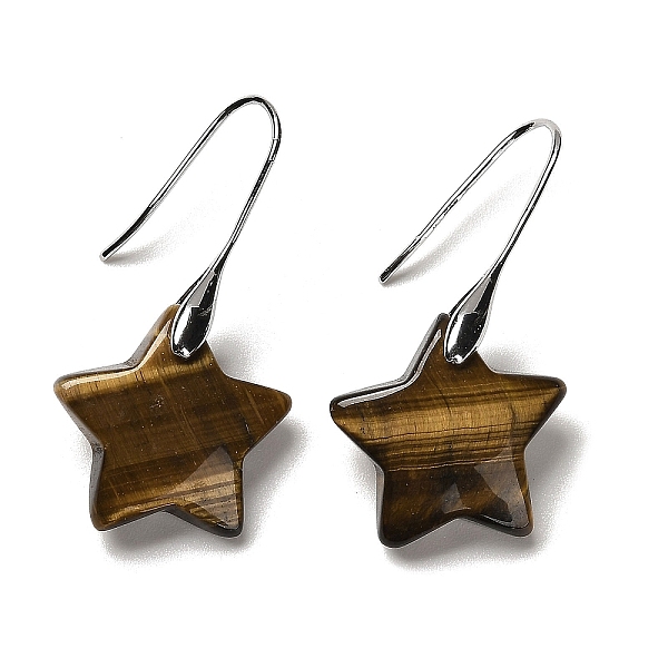 Natural Tiger Eye Star Dangle Earrings