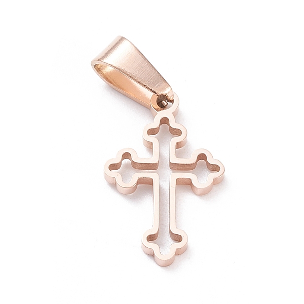 

PandaHall Ion Plating(IP) 304 Stainless Steel Pendants, Laser Cut, Hollow Cross, Rose Gold, 19x12x1.5mm, Hole: 3.5x7mm 304 Stainless Steel...