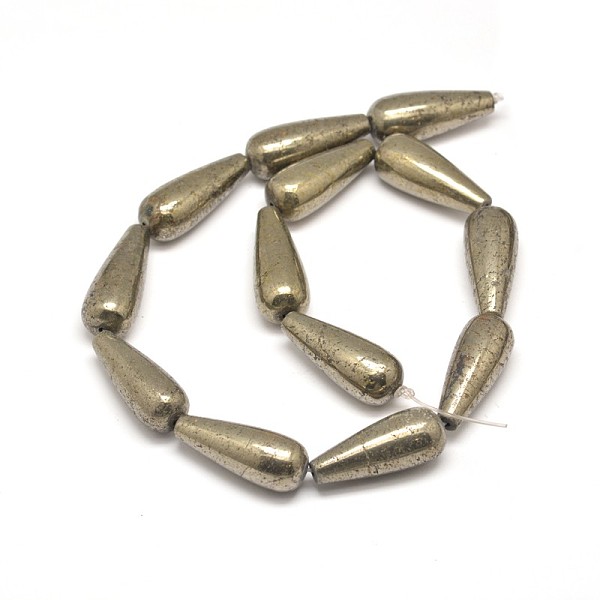 

PandaHall Teardrop Natural Pyrite Beads Strands, 18x10mm, Hole: 1mm, about 22pcs/strand, 15.7 inch Pyrite Teardrop Yellow