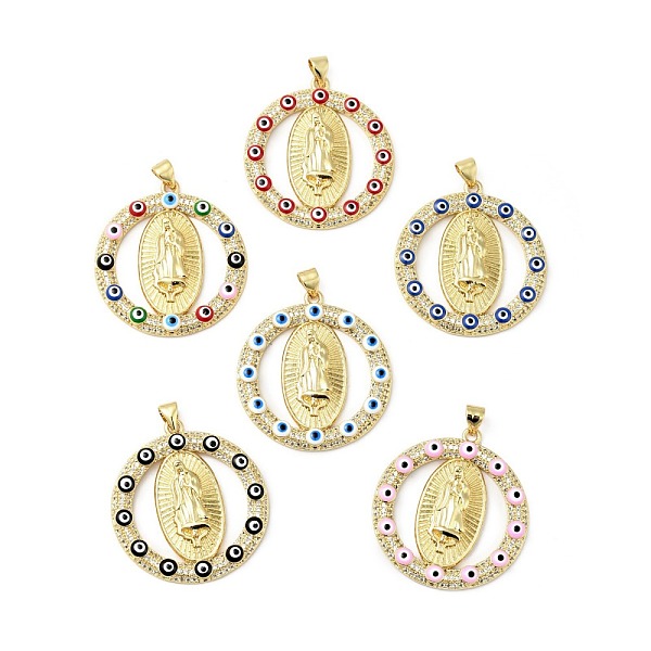 

PandaHall Rack Plating Brass Micro Pave Clear Cubic Zirconia Pendants, with Enamel, Cadmium Free & Lead Free, Real 18K Gold Plated, Ring &..., Multicolor