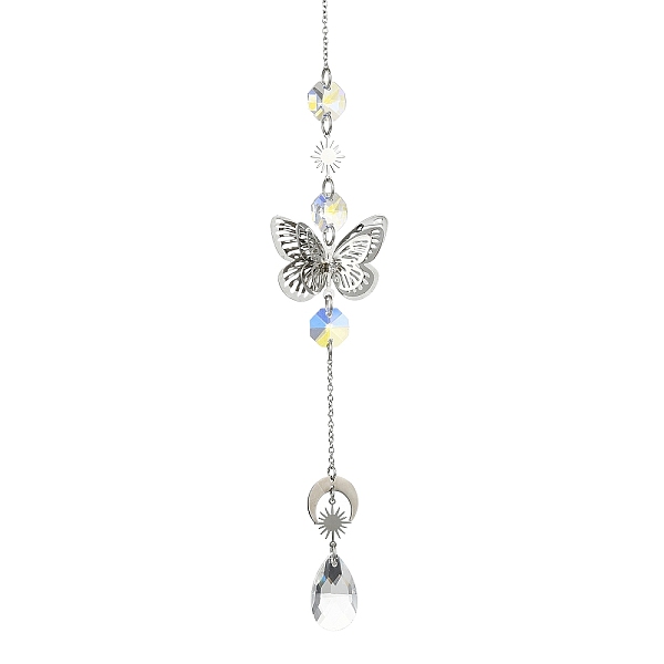 

PandaHall Glass Pendant Decorations, with Brass & Stainless Steel Findings, Butterfly & Teardrop, Clear, 299mm Glass Butterfly Clear