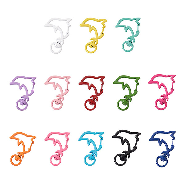 

PandaHall Fashewelry 26Pcs 13 Colors Zinc Alloy Baking Paint Swivel Clasps, Dolphin, Mixed Color, 43x30mm, Hole: 5x8mm, 2pcs/color Alloy..., Multicolor