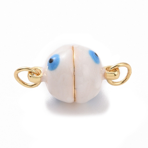 

PandaHall Brass Magnetic Clasps, with Enamel, Round with Evil Eye, Real 18K Gold Plated, Floral White, 16x10mm, Hole: 3mm Brass+Enamel Round