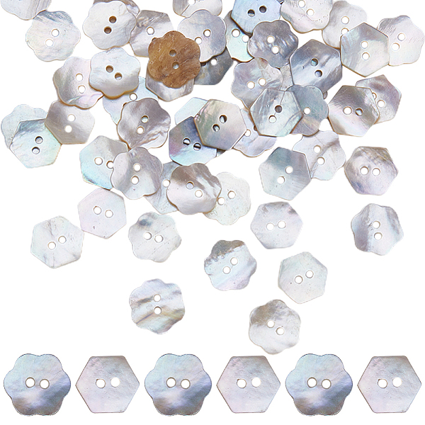 

PandaHall Gorgecraft 80Pcs 2 Style 2-Hole Shell Buttons, Hexagon & Flower, Seashell Color, 11~13x12.5~13x0.5~1mm, Hole: 1.5~1.6mm...