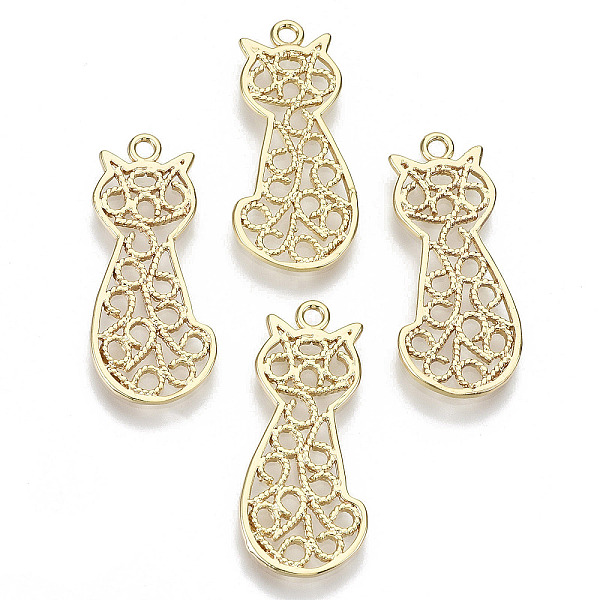 

PandaHall Brass Pendants, Nickel Free, Hollow, Cat Shape, Real 18K Gold Plated, 29x12.5x1mm, Hole: 1.6mm Brass Cat Shape