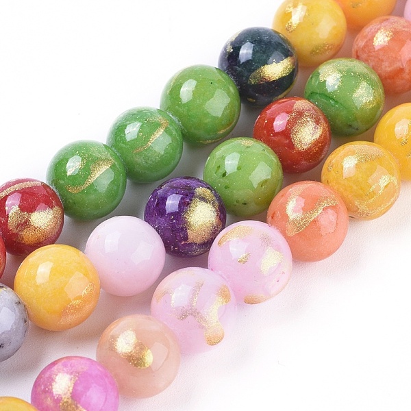 

PandaHall Natural Mashan Jade Beads Strands, with Gold Foil, Dyed, Round, Colorful, 8mm, Hole: 1mm, about 50pcs/strand, 15.75 inch(40cm)...