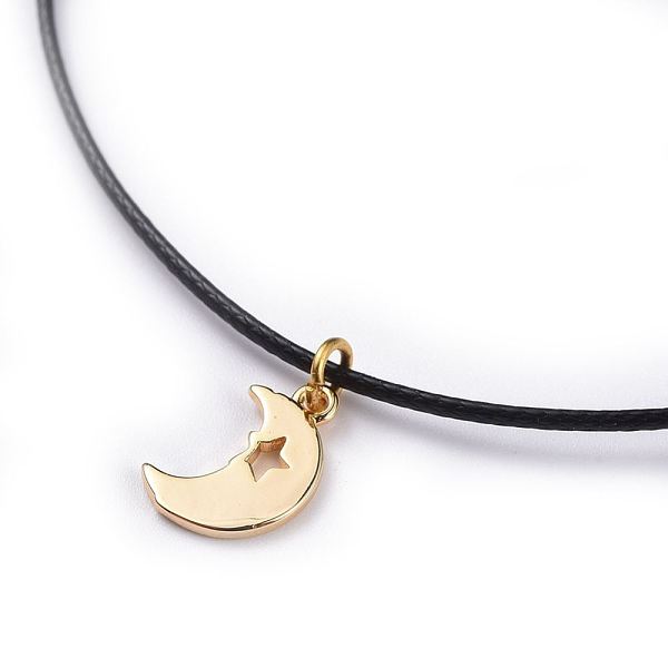

PandaHall Cord Bracelets, with Eco-Friendly Korean Waxed Polyester Cord and Brass Charms, Moon, Golden, Black, 2-1/2 inch~3-3/8 inch...