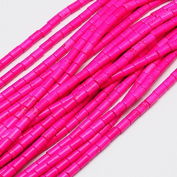 

PandaHall Synthetic Turquoise Beads Strands, Dyed, Column, Fuchsia, 6x4mm, Hole: 1mm, about 64pcs/strand, 15.5 inch Synthetic Turquoise..., Pink