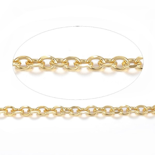

PandaHall Ion Plating(IP) 304 Stainless Steel Cable Chains, Diamond Cut Chains, Unwelded, Faceted, with Spool, Oval, Golden, 5x4x1.2mm...