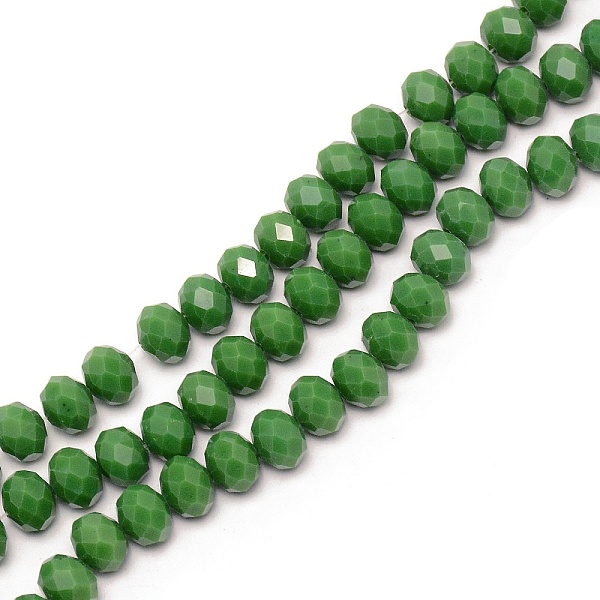 

PandaHall Glass Faceted Beads Strands, Oval, Green, 10x8mm, Hole: 1.4mm, about 69~70pcs/strand, 20.87''~21.26''(53~54cm) Glass Oval Green