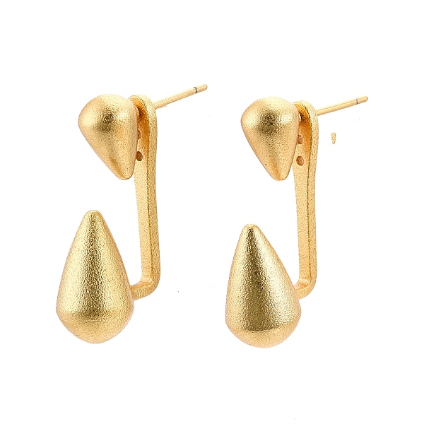 

PandaHall Rack Plating Brass Teardrop Front Back Stud Earrings for Women, Nickel Free, Matte Gold Color, 26x11mm, Pin: 0.7mm Brass Teardrop