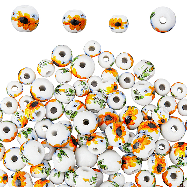 

PandaHall HOBBIESAY 180Pcs 3 Style Handmade Porcelain Beads, Round with Sunflower Pattern, Mixed Color, 8~12x7~11mm, Hole: 3mm Porcelain..., Multicolor