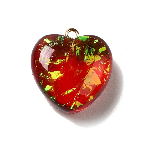 

PandaHall Transparent Resin Pendants, Heart Charms, with Gold Foil and Golden Tone Iron Loops, Red, 23.5~24x22x11~12mm, Hole: 2mm Iron+Resin...