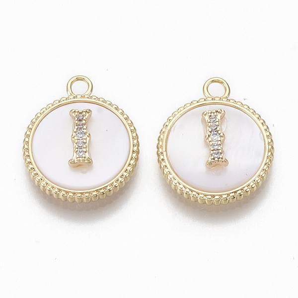 

PandaHall Brass Micro Pave Cubic Zirconia Pendants, with Shell, Flat Round with Letter, Nickel Free, Clear, Creamy White, Real 18K Gold...