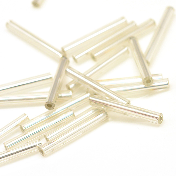 

PandaHall Silver Lined Transparent Glass Bugle Beads, Clear, 15x2.5mm, Hole: 0.5mm, about 5000pcs/bag Glass Clear