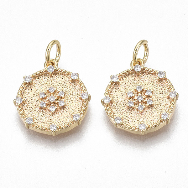 

PandaHall Brass Micro Pave Clear Cubic Zirconia Pendants, Flat Round with Snowflake, Nickel Free, Real 18K Gold Plated, 15.5x13x2mm, Jump...