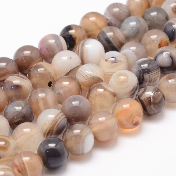 

PandaHall Natural Striped Agate/Banded Agate Bead Strands, Round, Grade A, Dyed & Heated, Tan, 10mm, Hole: 1mm, about 37~38pcs/strand, 14.5..., Orange