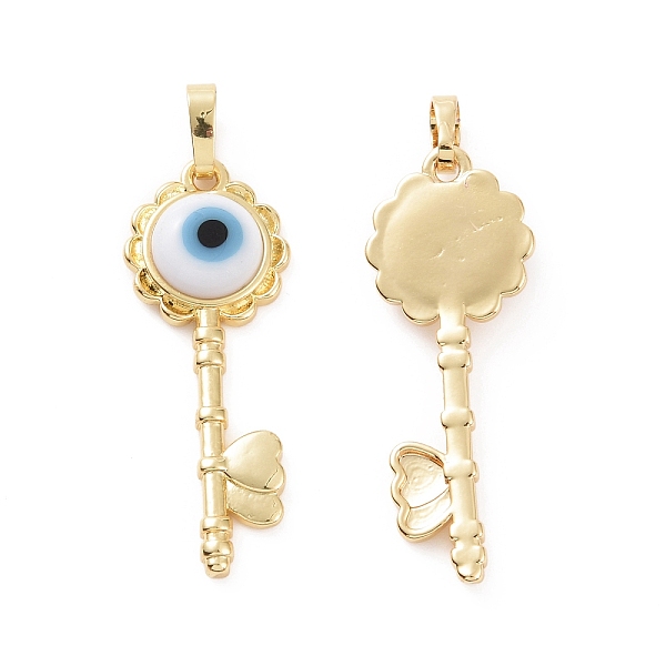 

PandaHall Handmade Evil Eye Lampwork Pendants, with Real 18K Gold Plated Tone Brass Findings, Key Charm, White, 33x12x4mm, Hole: 4x6mm...