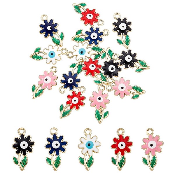 

PandaHall 20Pcs 5 Colors Rack Plating Alloy Enamel Pendants, Cadmium Free & Nickel Free & Lead Free, Light Gold, Flower with Evil Eye, Mixed..., Multicolor