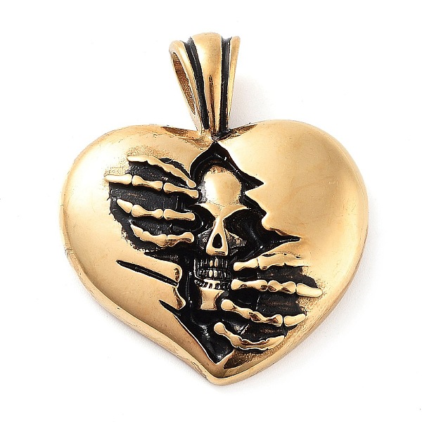 

PandaHall 304 Stainless Steel Pendants, Heart with Skull Charm, Antique Golden, 35.5x30x5mm, Hole: 5x6mm 304 Stainless Steel Heart