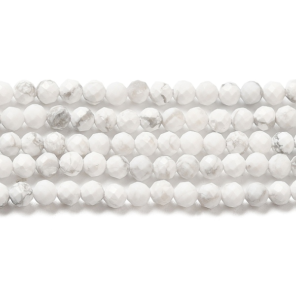 

PandaHall Natural Howlite Beads Strands, Round, Faceted, Grade AA, 3mm, Hole: 0.6mm, about 120pcs/strand, 15.35~15.47''(39~39.3cm) Howlite...