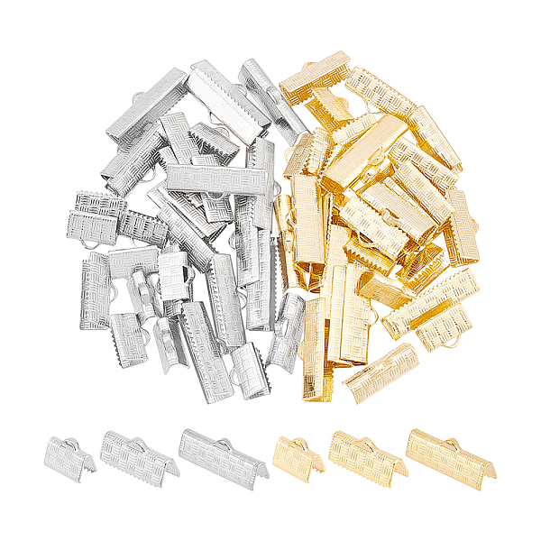 

PandaHall Unicraftale 60Pcs 6 Style 304 Stainless Steel Ribbon Crimp Ends, Golden & Stainless Steel Color, 6~8x10~20x5mm, Hole...