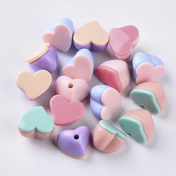 

PandaHall Opaque Acrylic Beads, Two Tone, with Flat Plate, Half Drilled, Heart, Mixed Color, 15x18x13.5mm, Half Hole: 2.5mm Acrylic Heart..., Multicolor